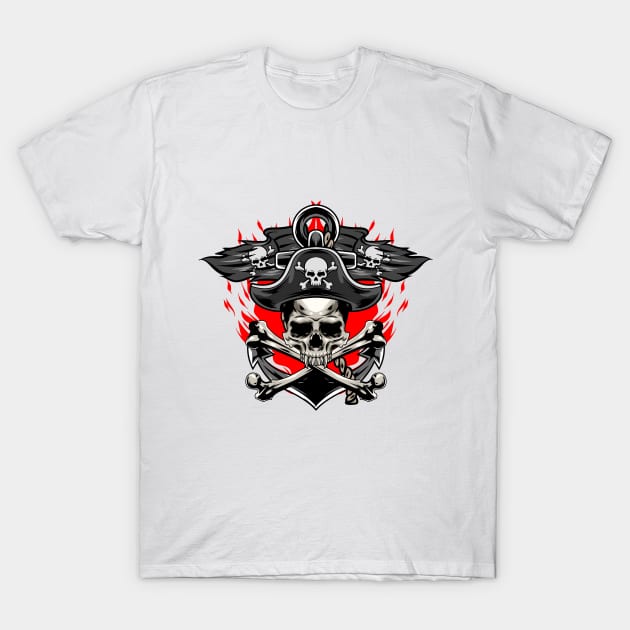 Fire Skull Pirates T-Shirt by Harrisaputra